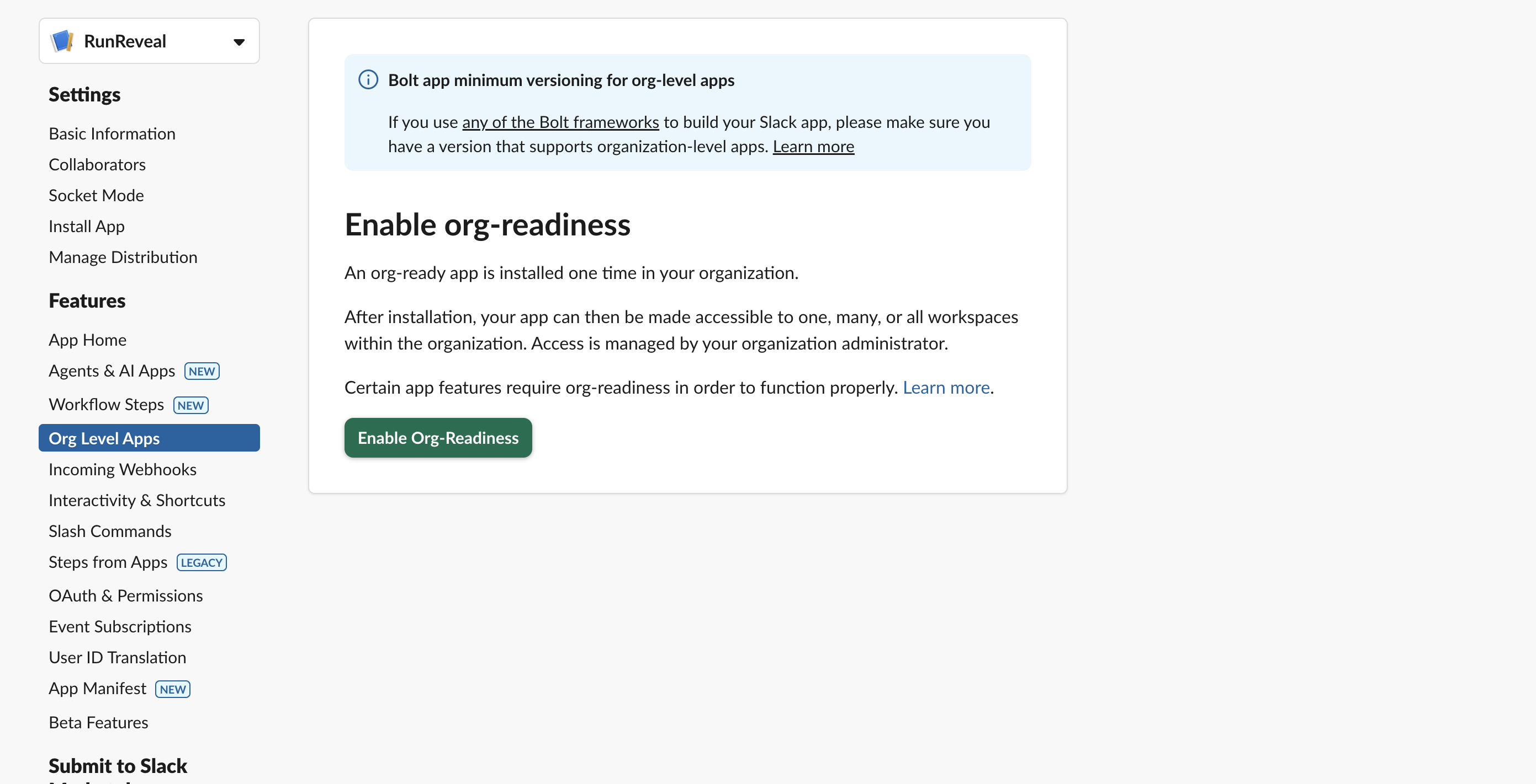 Slack Org Level Apps Configuration